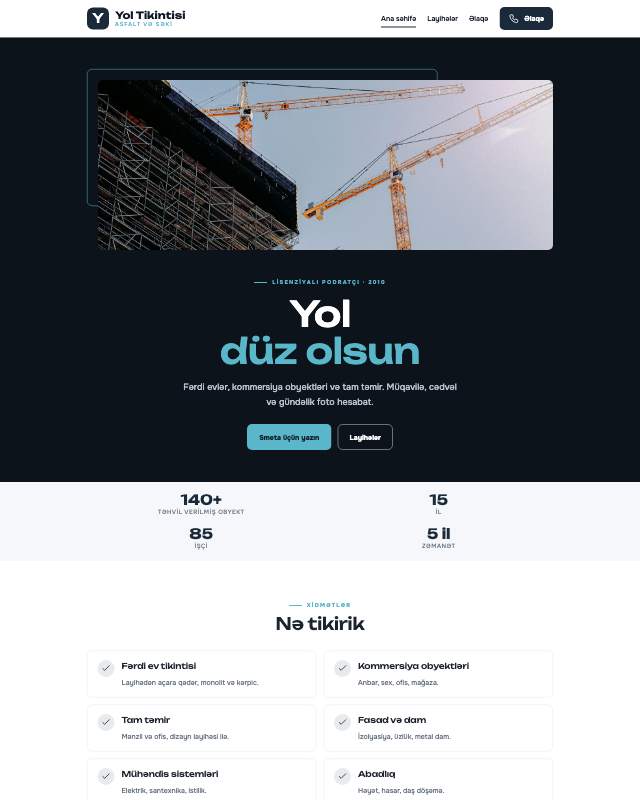 Yol tikintisi veb sayt şablonunun ekran görüntüsü