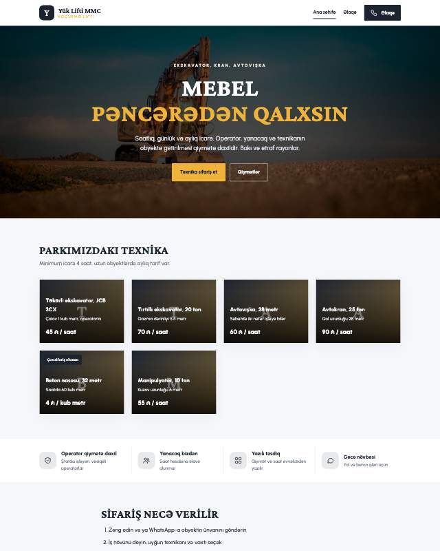 Yük lifti icarəsi · Canlı veb sayt şablonunun ekran görüntüsü