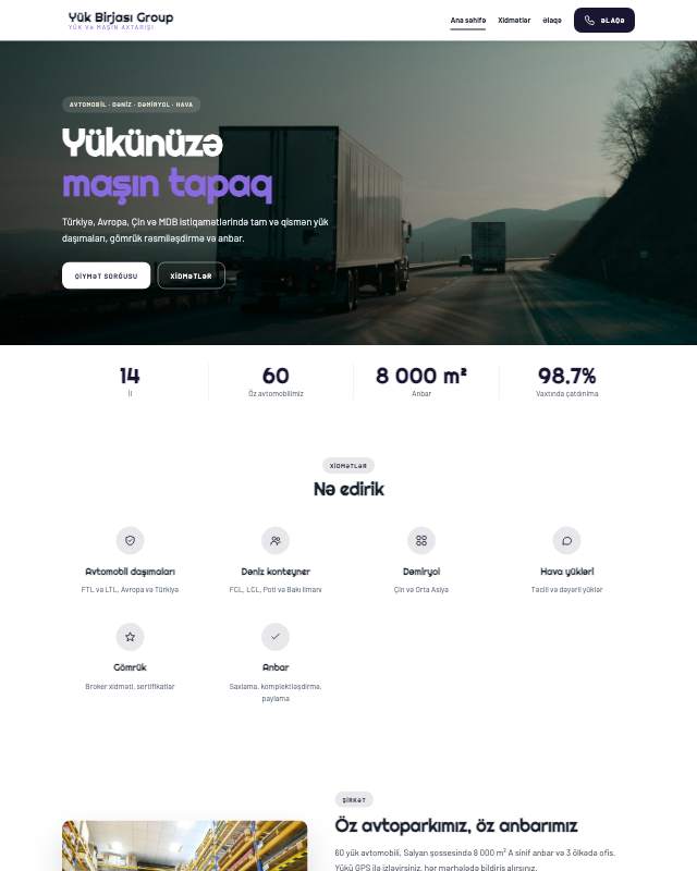 Yük birjası · Gradient veb sayt şablonunun ekran görüntüsü